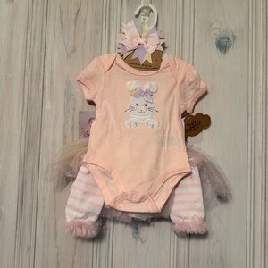 NWT Baby Essentials 4 piece Easter Bunny Baby Girl Outfit Dress size 6 months